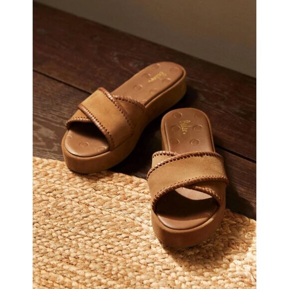 Boden Suede Platform Flatform Sandals Criss Cross Whipstitch Brown EU 41 US 9.5 - Picture 2 of 11